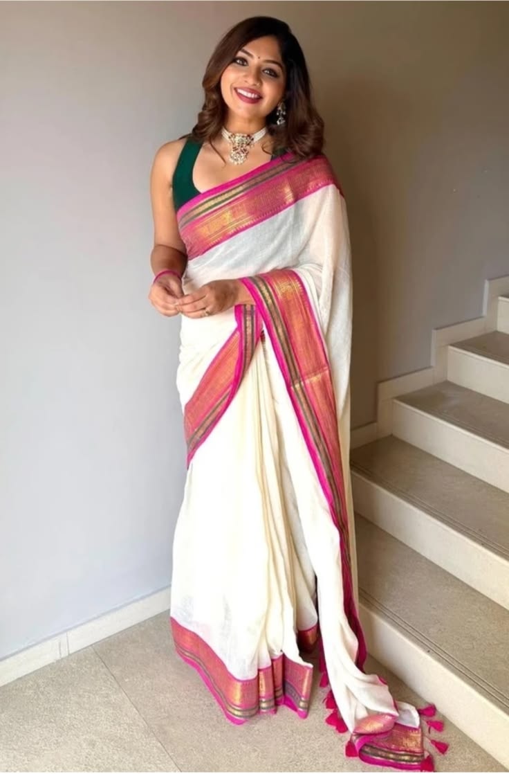 White Handloom Cotton Saree